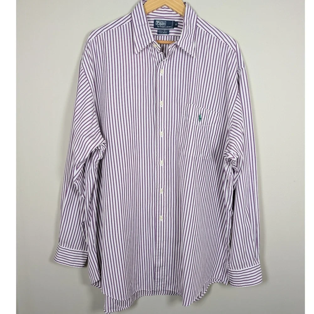 Polo Ralph Lauren Lowell Sport Shirt Mens XL Purple White Striped Button Down